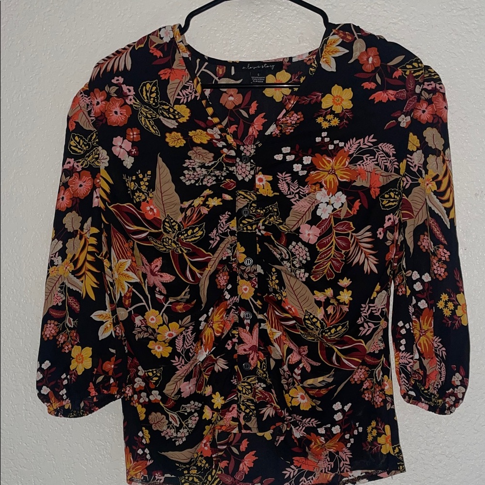 Floral Print Blouse with Black Base